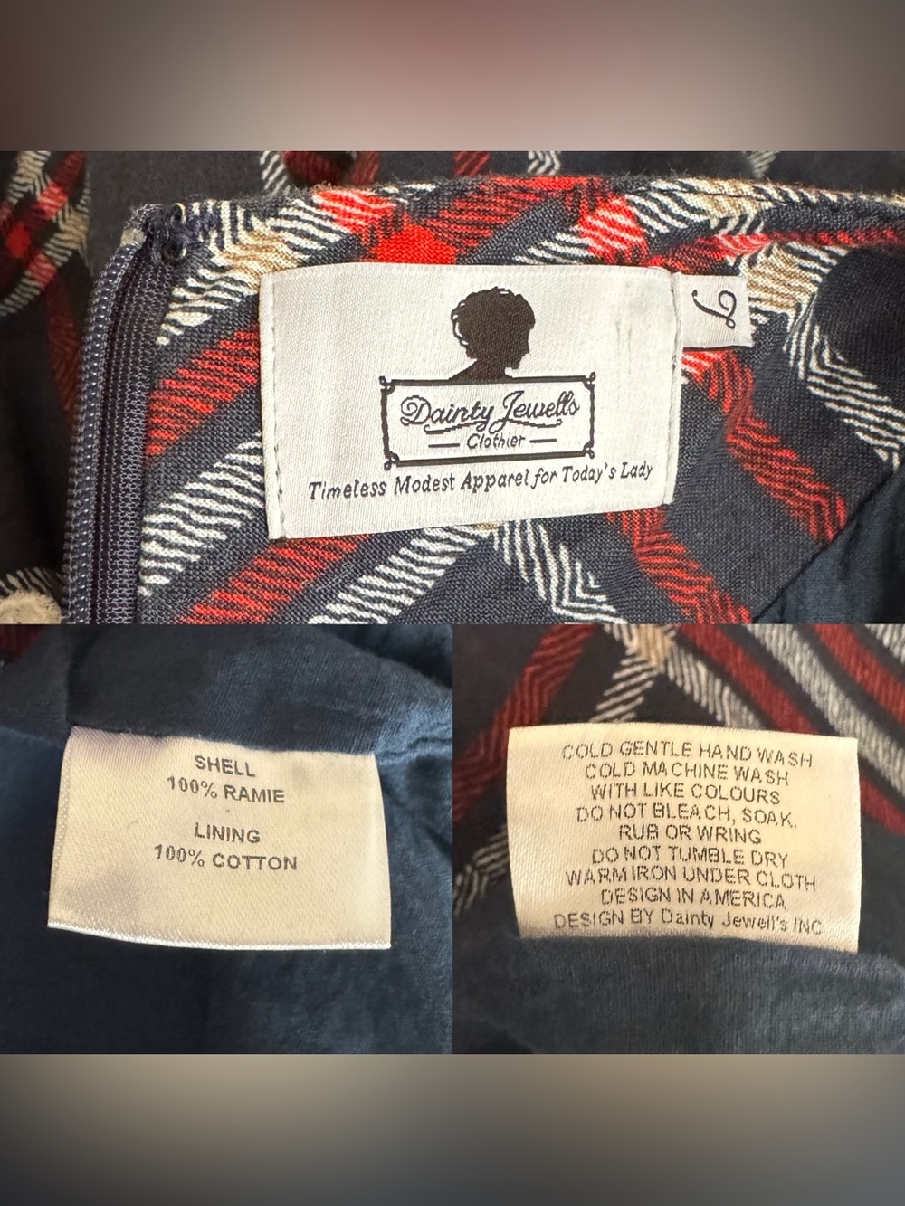Dainty Jewells Highland Plaid dress with scalloped lace trim and belt size L - Picture 16 of 16